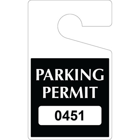Lustre-Cal Economy Hanging Parking Permit Black 5in x 3in  20mil Plastic Serialized 450-500, 50PK 253378201K0451